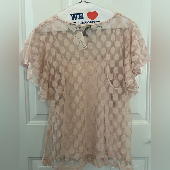NWT Women's 1X Pink Polka Dot Blouse - Picture 4 of 6